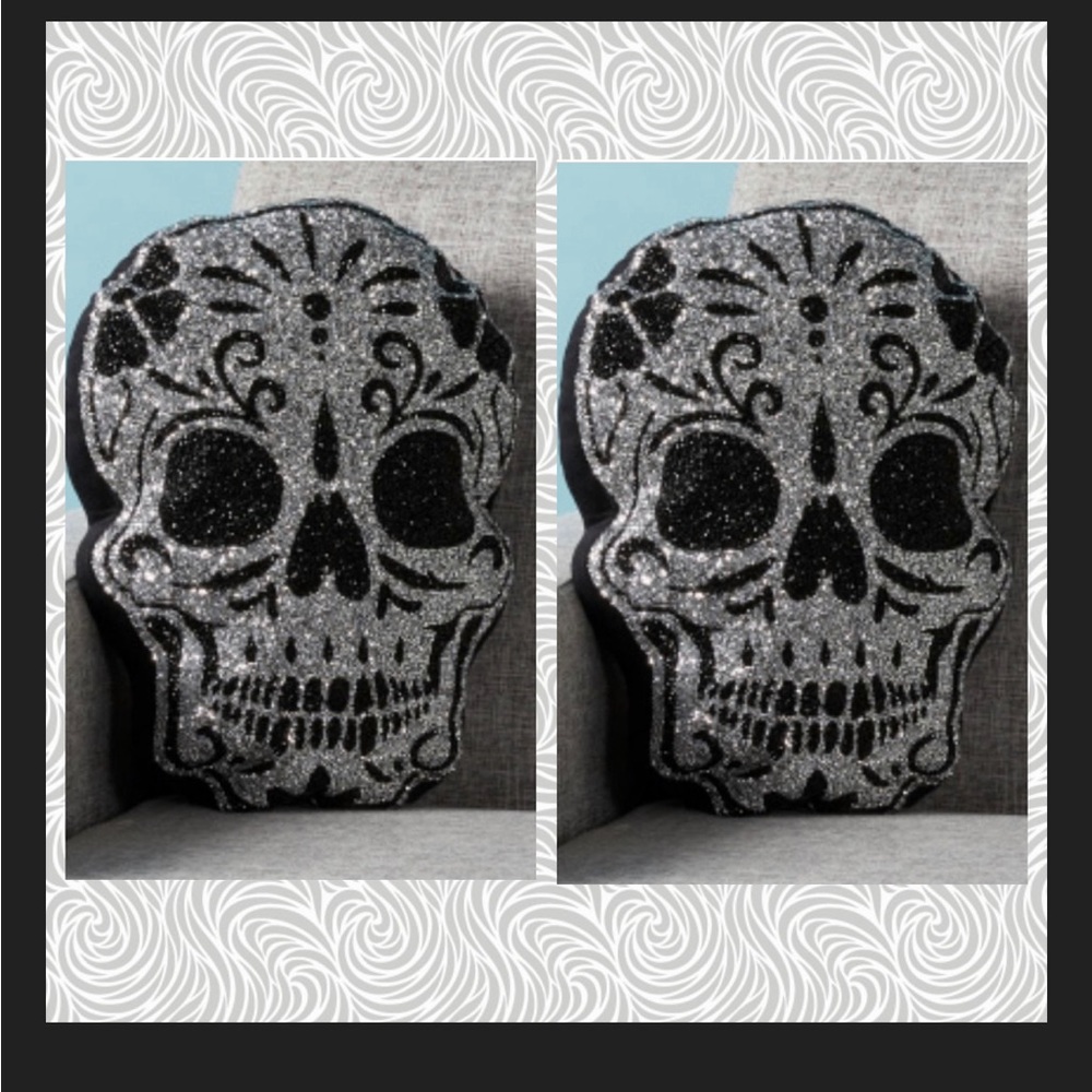 2 -SPARKLES HOME Luminous Sugar Skull Pillows